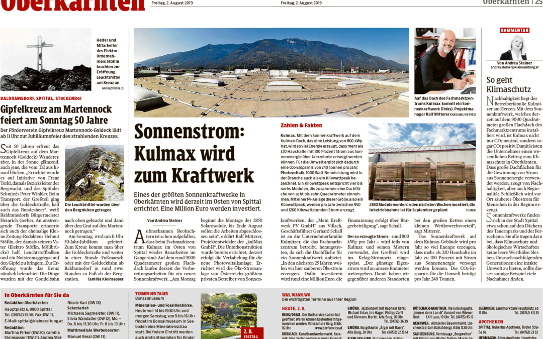 Kleine Zeitung berichtet über Sonnenkraftwerk KULMAX